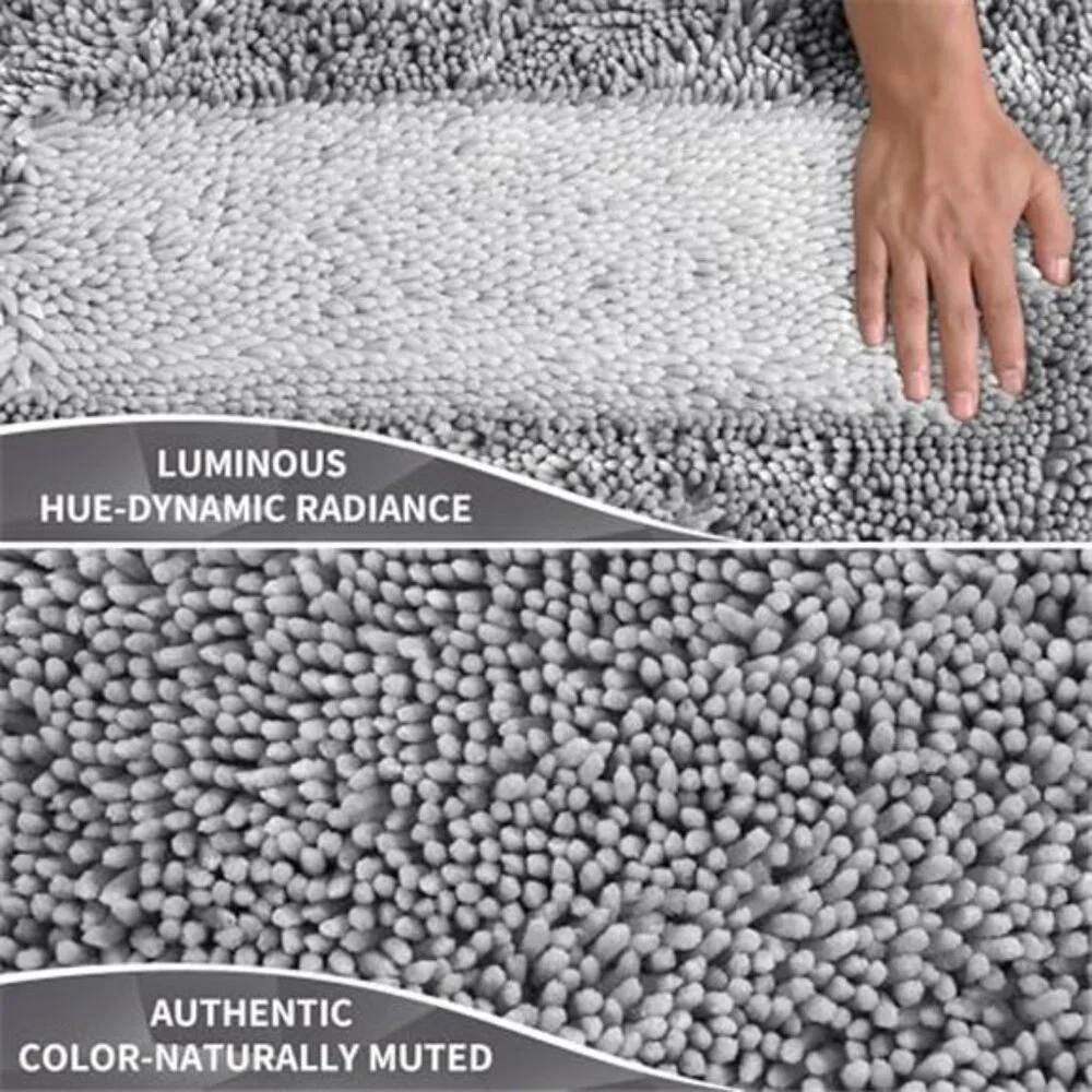Bathroom Rug Set 2 Piece Soft Shaggy Non Slip Absorbent Bath Mats Light Grey